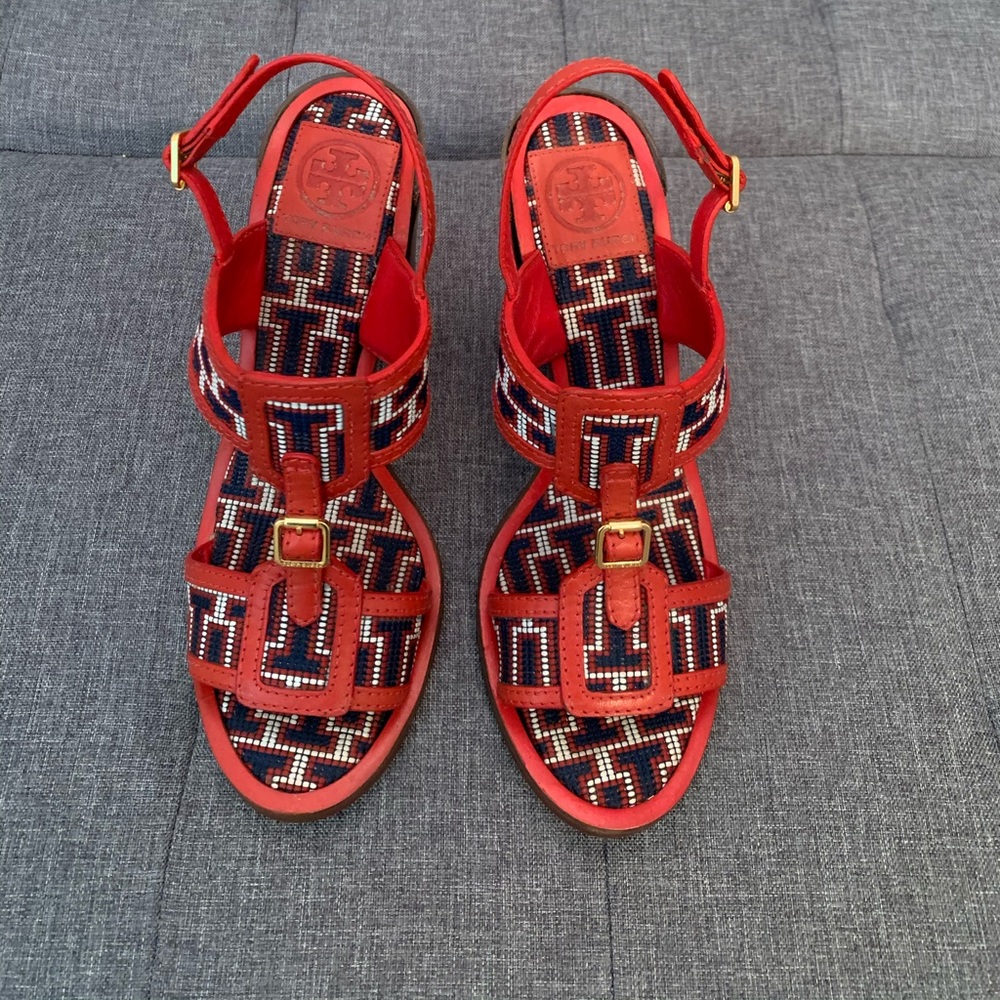 Tory Burch Florian Sandals Heels Tapestry